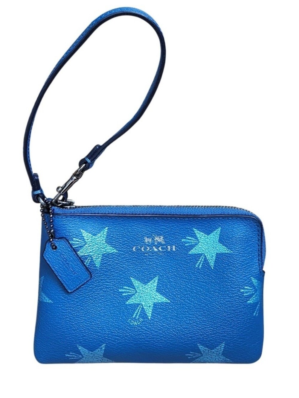 Coach Small Blue Star Print Corner Zip Wristlet